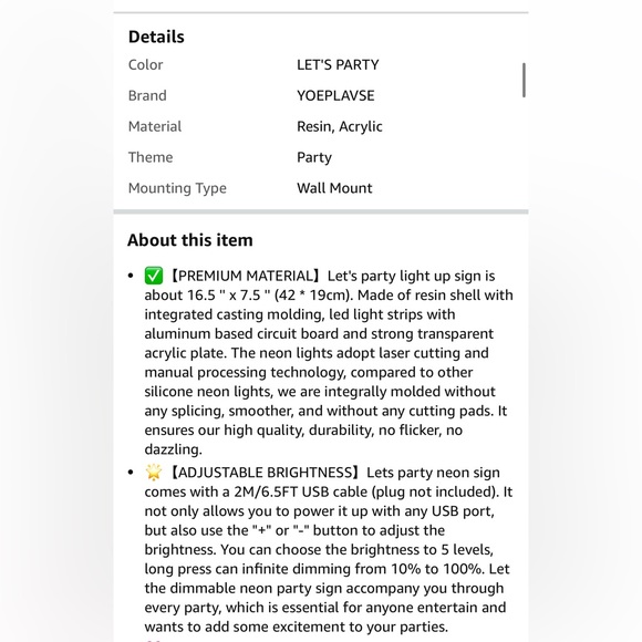 Lets Party Neon Sign, Dimmable Neon Lights Signs for Wall Decor, LED Neon Signs, - Picture 11 of 11